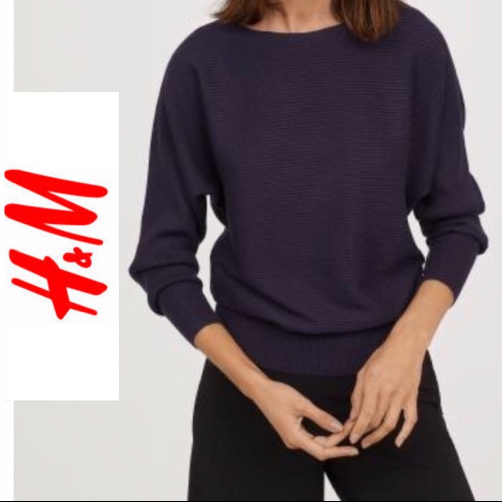 🆕H&M ☀️ Dark Blue Rib-Knit Sweater